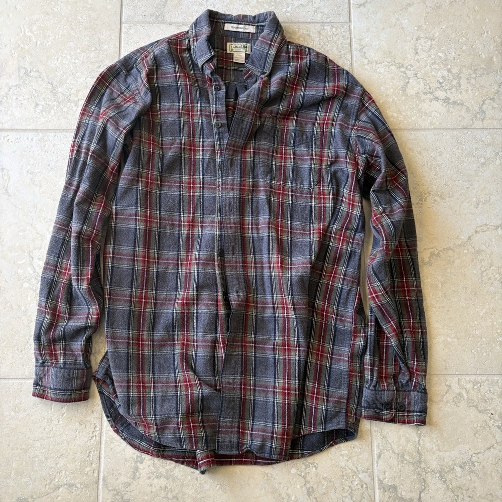 LL Bean Mens Flannel Shirt Plaid Traditional Fit Button Down Casual Holiday L